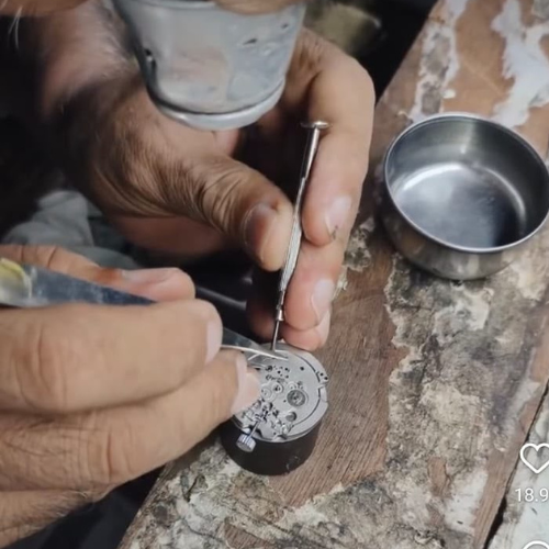Young Musharraf Husain learning watchmaking
