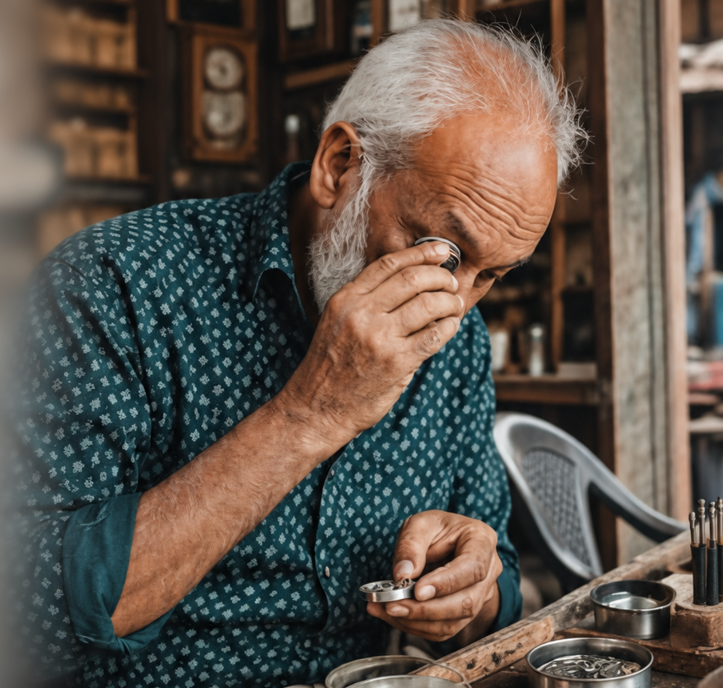 Musharraf Husain, founder, repairing a watch